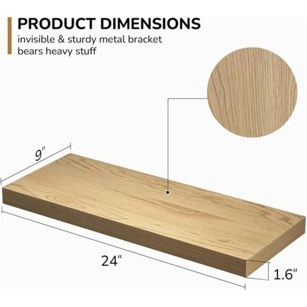Fun Memories Floating Shelves - 24 Inch Rustic Wooden Wall Shelves - Extra Deep